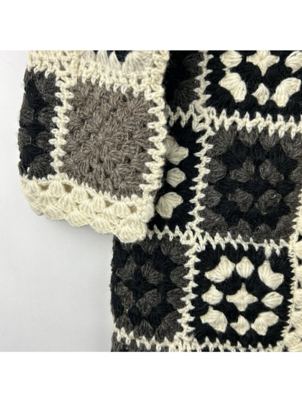 Rhea Wollon Jacket 100% Wool Cardigan L/XL Open Front Collared Crochet Flowers - Picture 14 of 16